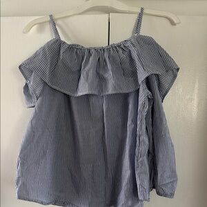 iris Blue and White Striped Off-Shoulder Ruffle Camisole